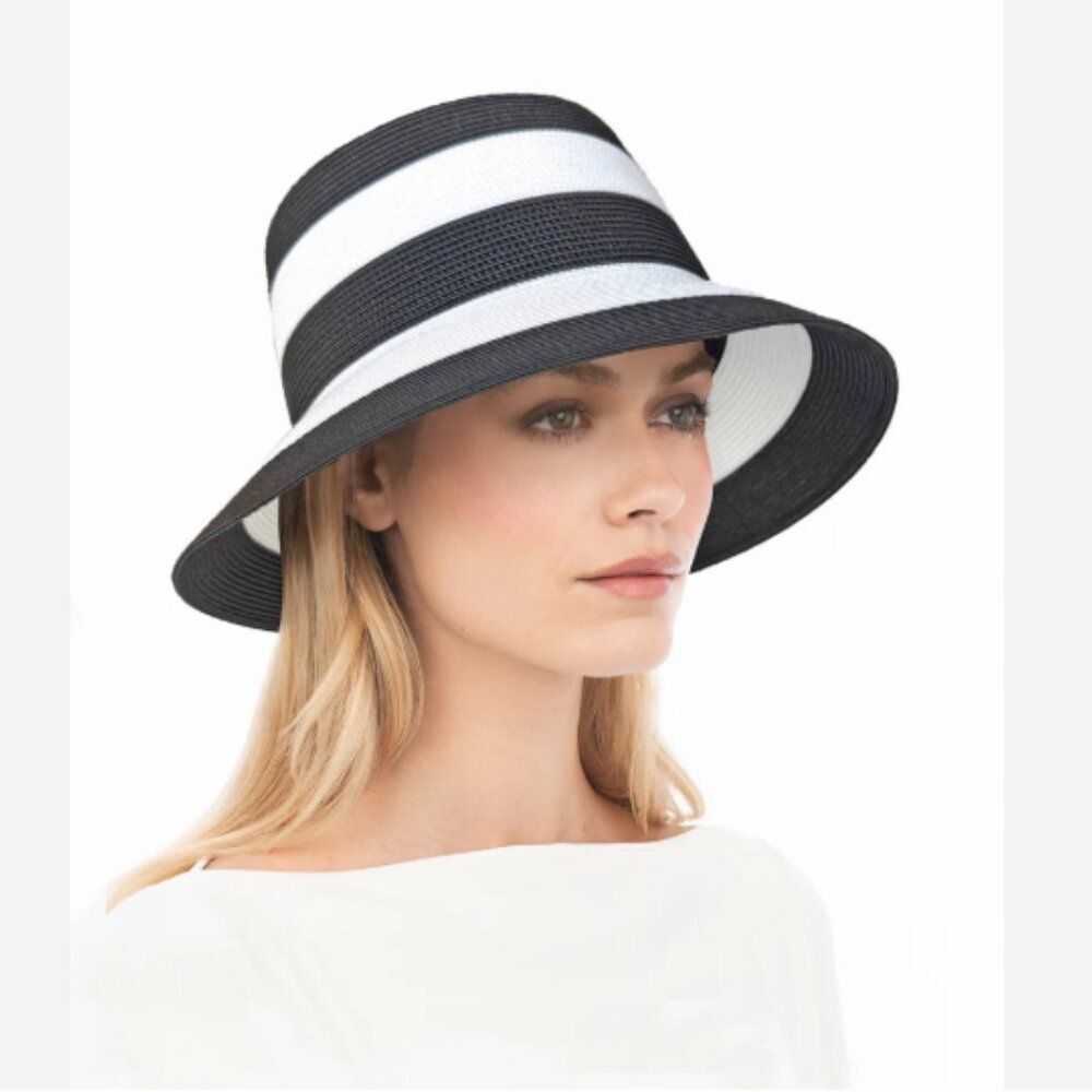 NWT Eric Javits Women’s Stripe Bucket Straw Hat Packable